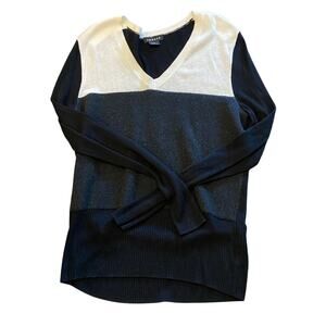 Trouve Women's Size Small Black Gray White Colorblock Merino Wool Blend Sweater